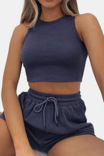 Load image into Gallery viewer, Round Neck Top and Drawstring Shorts Set
