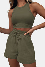 Load image into Gallery viewer, Round Neck Top and Drawstring Shorts Set
