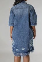 Load image into Gallery viewer, Distressed Raw Hem Button Up Denim Dress
