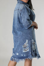 Load image into Gallery viewer, Distressed Raw Hem Button Up Denim Dress
