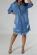 Load image into Gallery viewer, Distressed Raw Hem Button Up Denim Dress
