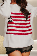 Load image into Gallery viewer, US Flag Round Neck Long Sleeve Knit Top
