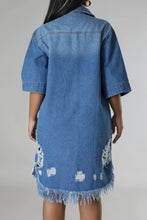 Load image into Gallery viewer, Distressed Raw Hem Button Up Denim Dress
