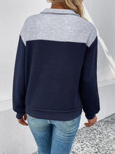 Load image into Gallery viewer, Textured Contrast Half Button Sweatshirt
