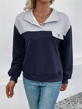 Load image into Gallery viewer, Textured Contrast Half Button Sweatshirt
