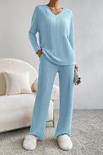 Load image into Gallery viewer, Ribbed V-Neck Top and Pants Set
